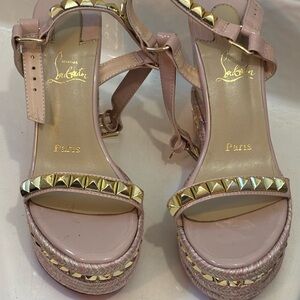 Christian Louboutin Blush and Gold Embellished Sandals